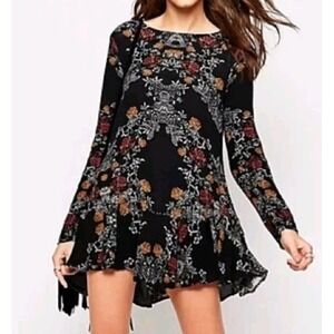 Free People Anthropologie‎ Smooth Talker Tunic Dress S Raven Black Floral Print